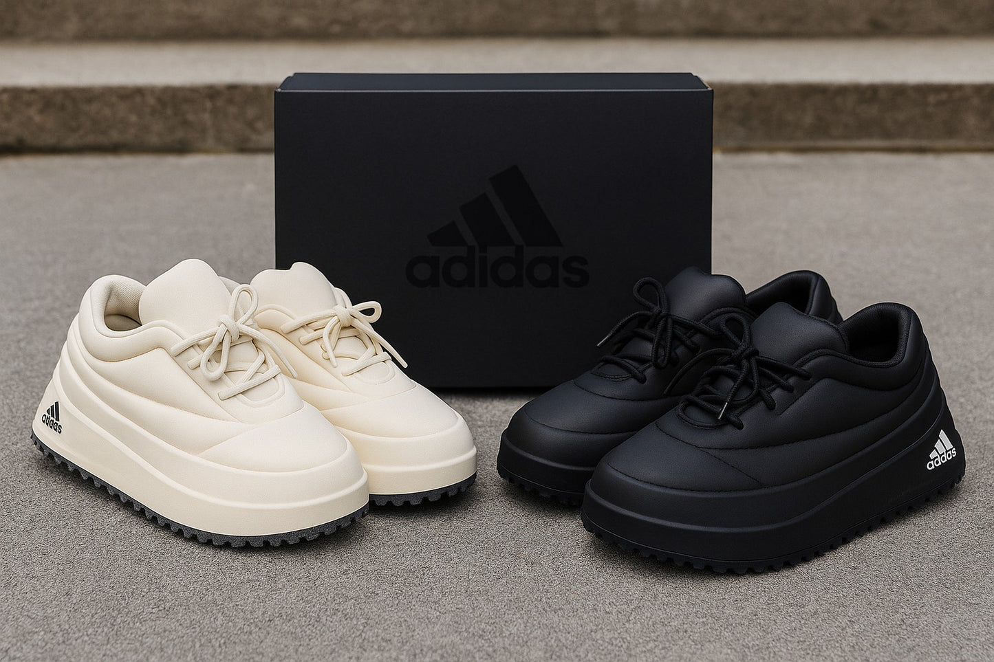 Adidas Puffy Boost Platform Sneakers – Cream White & Triple Black