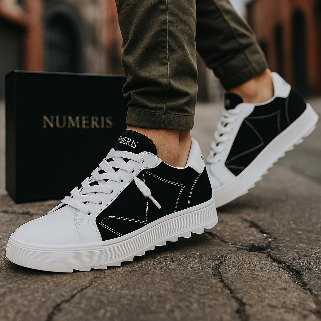 Numeris Classic Luxe Low-Top Sneakers – Black & White Edition