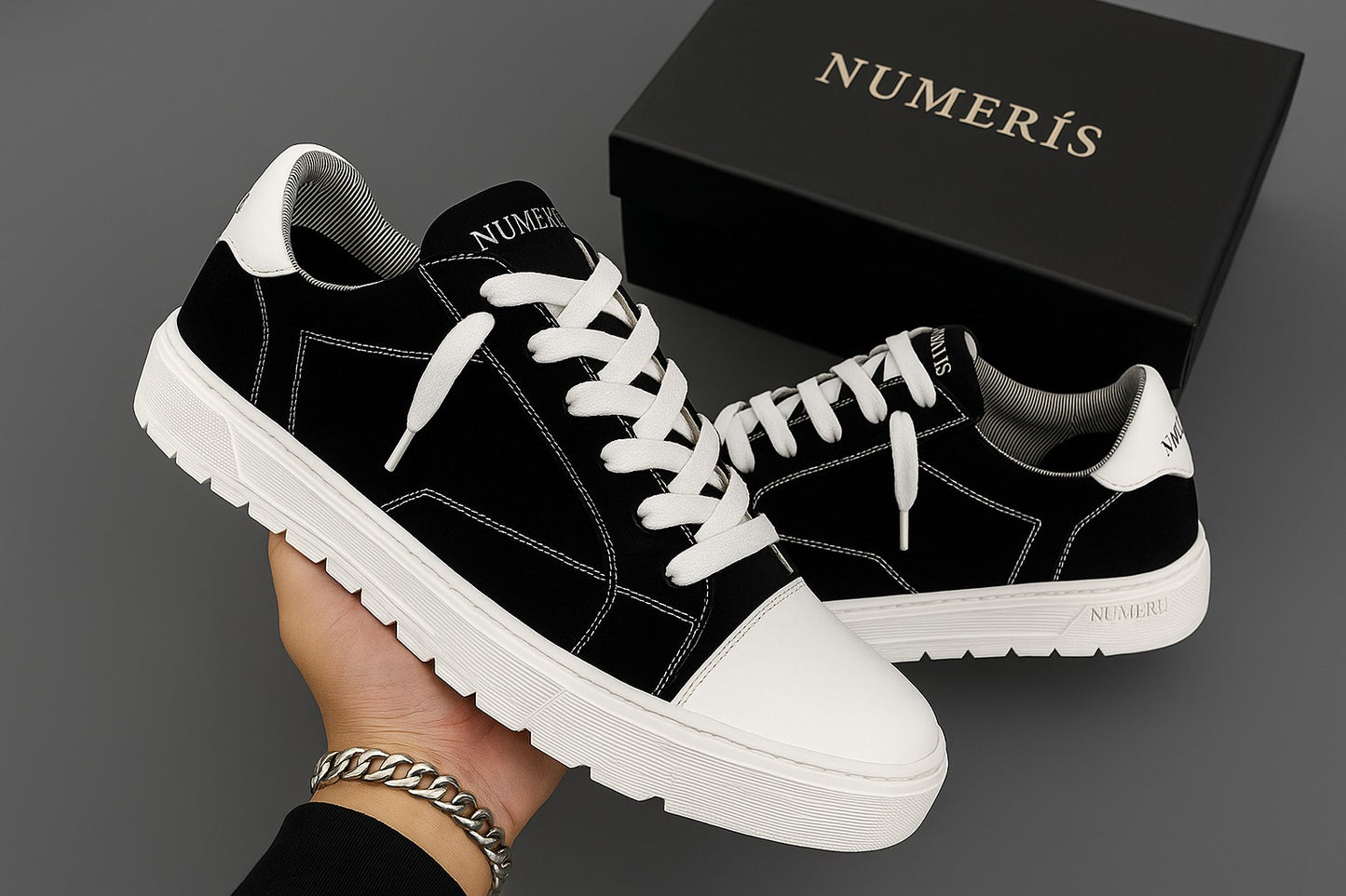 Numeris Classic Luxe Low-Top Sneakers – Black & White Edition