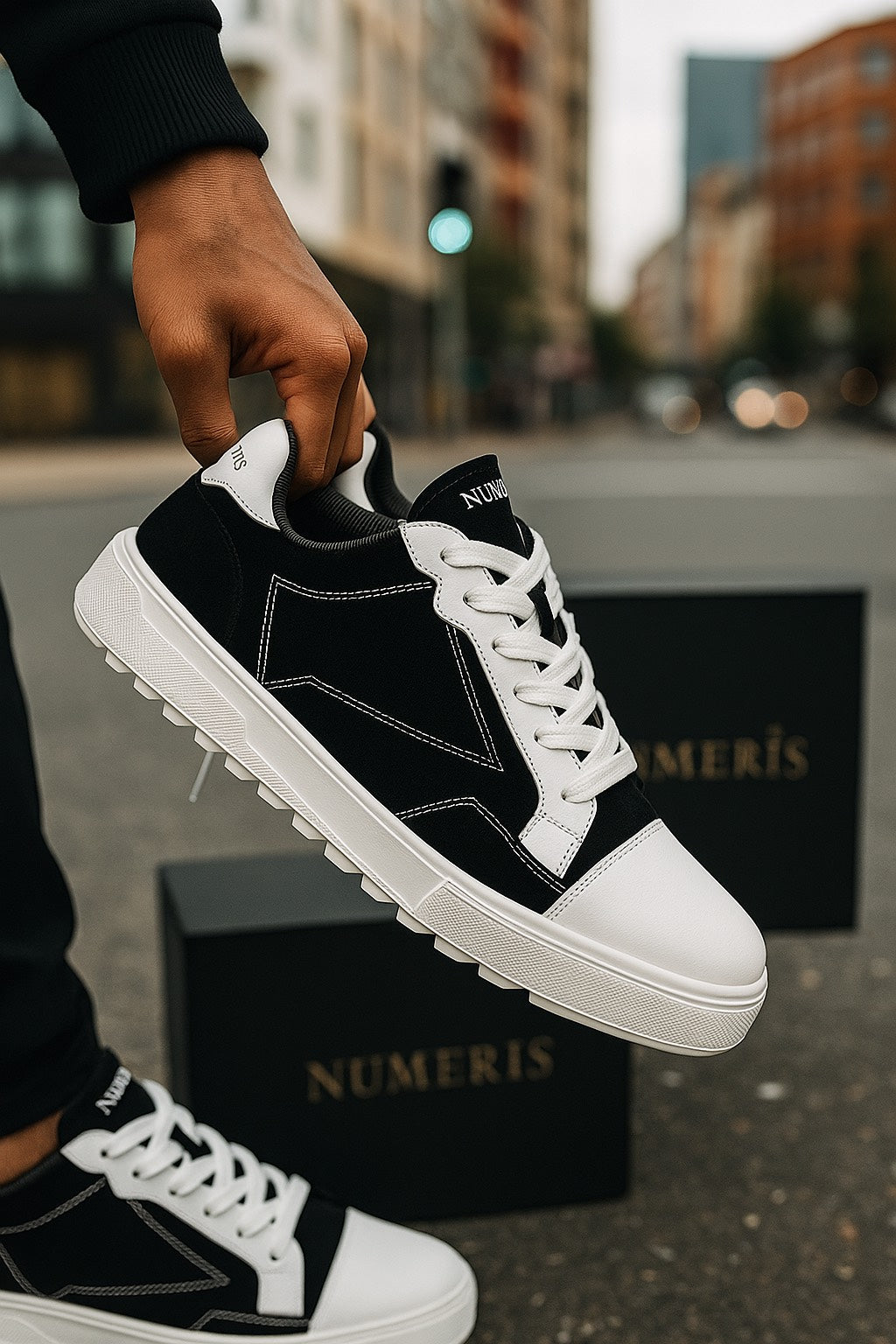 Numeris Classic Luxe Low-Top Sneakers – Black & White Edition